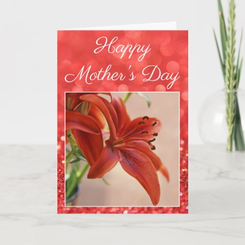 Beautiful Mothers Day Glitter Lily Flower Photo Card