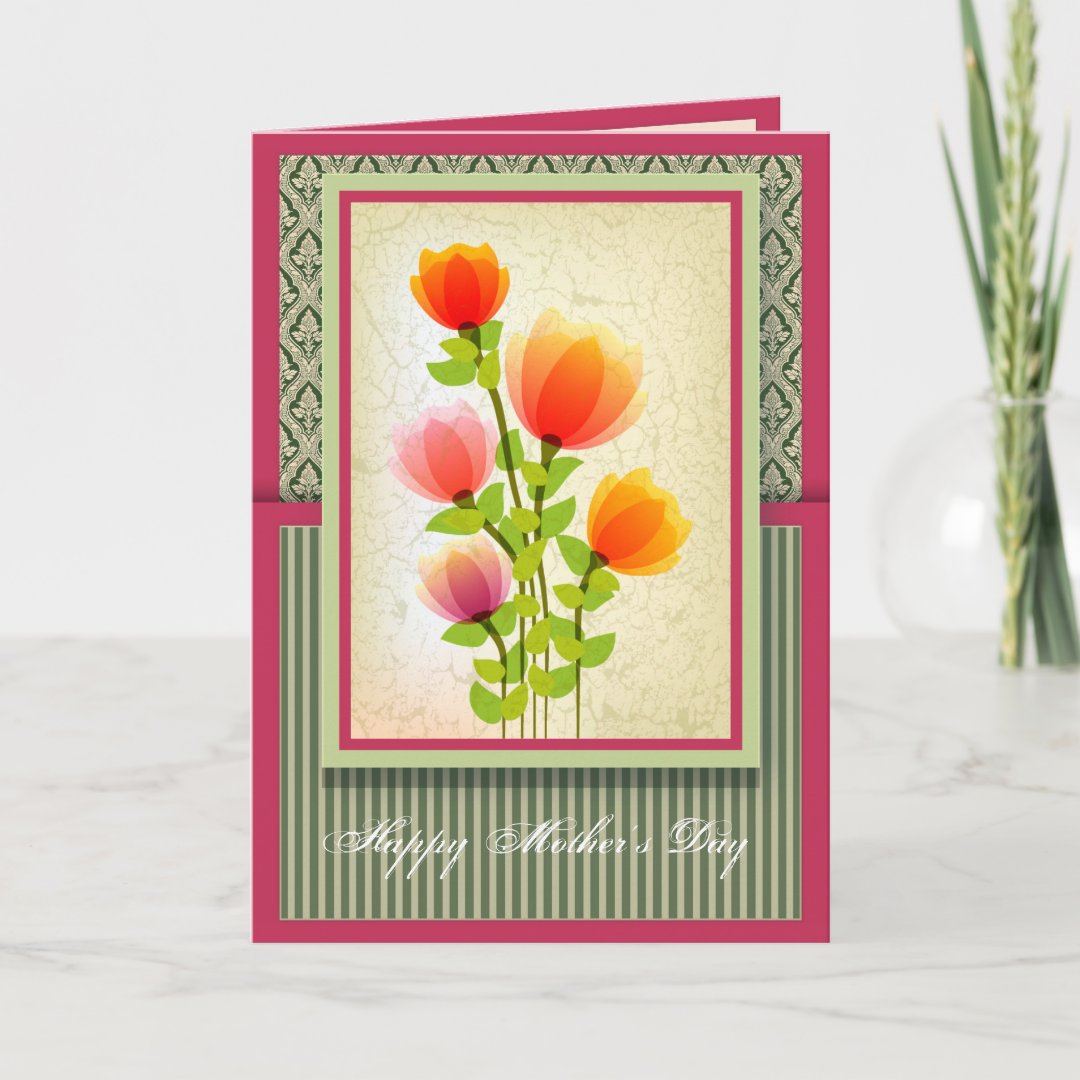 Beautiful Mothers Day Greeting Card with Damask | Zazzle
