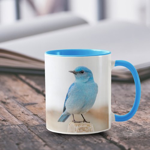 Beautiful Mountain Bluebird on Beach Stump Mug