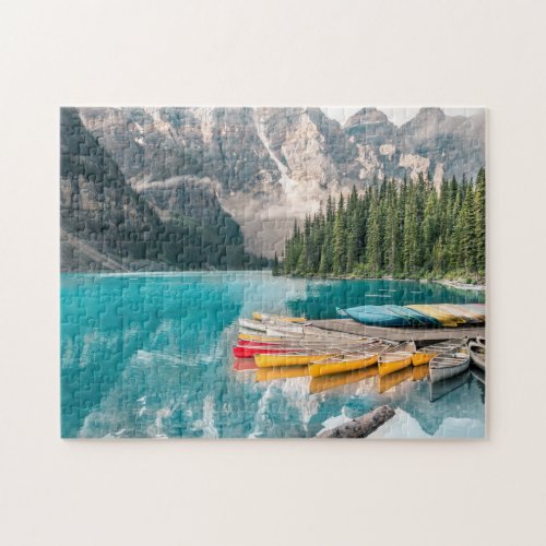 Beautiful Mountain Canoe Lake Landscape Scenery Jigsaw Puzzle