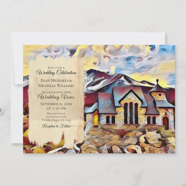 Beautiful Mountain Chapel on the Rock Wedding Invitation (Front)