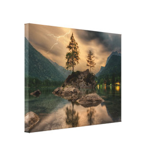 Beautiful Mountain Lake in the Evening Photo Canvas Print