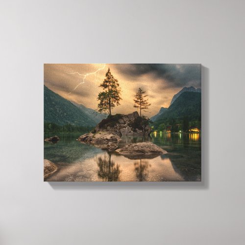 Beautiful Mountain Lake in the Evening Photo Canvas Print