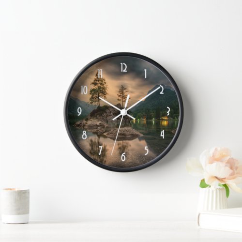  Beautiful Mountain Lake in the Evening Photo Clock