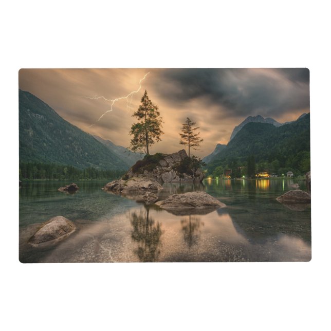 Beautiful Mountain Lake in the Evening Photo Placemat (Back)
