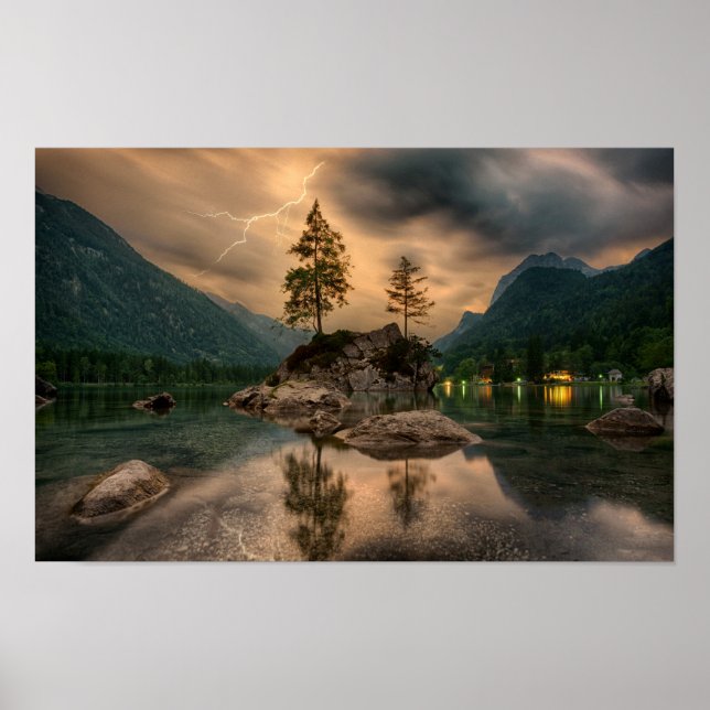 Beautiful Mountain Lake in the Evening Photo Poster (Front)