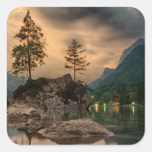 Beautiful Mountain Lake in the Evening Photo Square Sticker