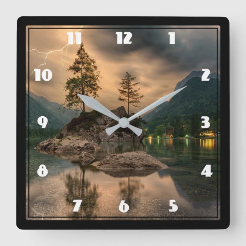 Beautiful Mountain Lake in the Evening Photo Square Wall Clock