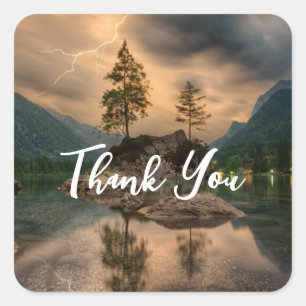Beautiful Mountain Lake in the Evening Thank You Square Sticker
