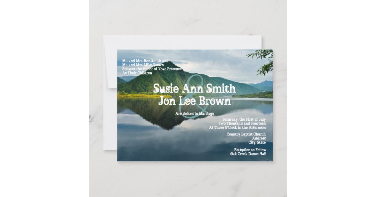 Beautiful Mountain Lake Scene Wedding Invitations | Zazzle