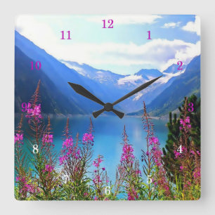 Beautiful Mountain Lake Square Wall Clock
