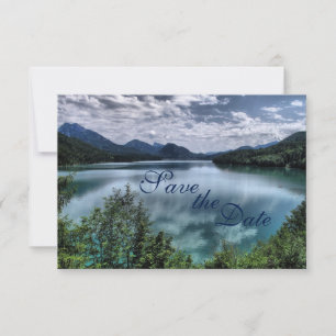 Beautiful Mountain Lake Wedding Save the Date Card