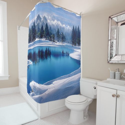 Beautiful Mountain Lake Winter  Scene Shower Curtain