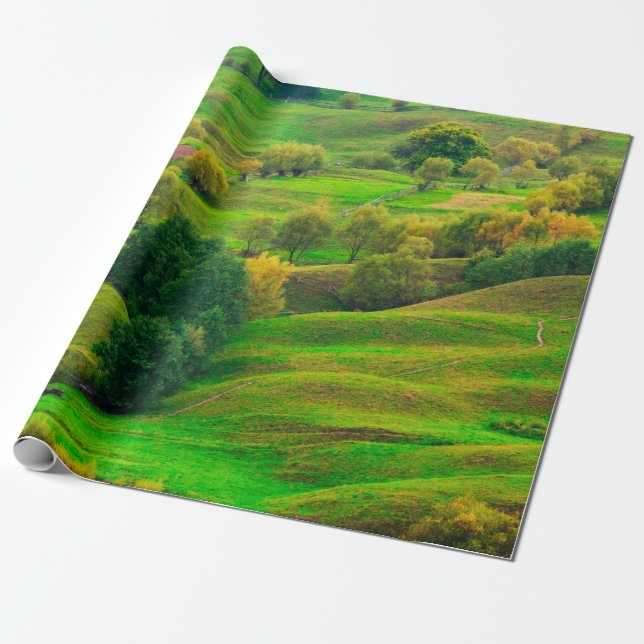 Beautiful mountain landscape in evening sunlight.  wrapping paper (Unrolled)