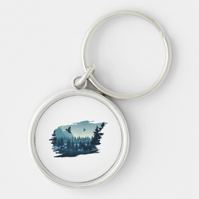 Beautiful Mountain, Nature Trees and Forest Keychain (Front)