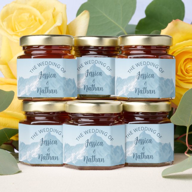Beautiful Mountain Photography Winter Wedding Honey Jar Favors (Insitu)