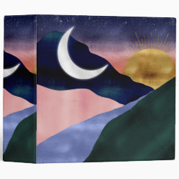 Beautiful Mountain River Moon Sunset Design 3 Ring Binder