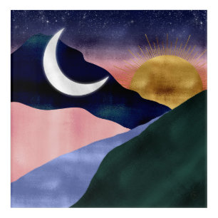 Beautiful Mountain River Moon Sunset Design Acrylic Print