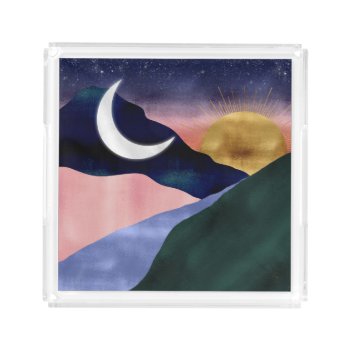 Beautiful Mountain River Moon Sunset Design Acrylic Tray by NdesignTrend at Zazzle