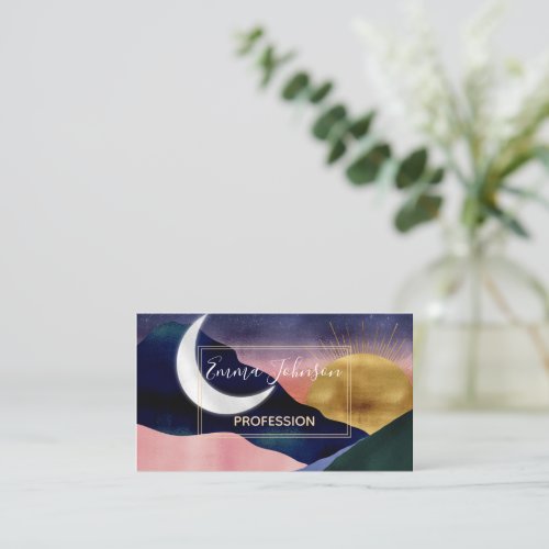Beautiful Mountain River Moon Sunset Design Business Card