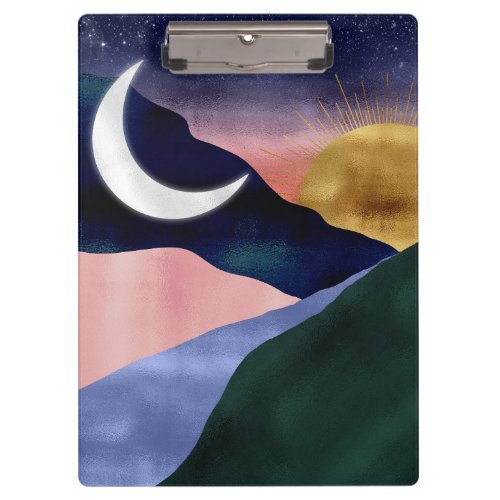 Beautiful Mountain River Moon Sunset Design Clipboard