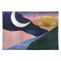 Beautiful Mountain River Moon Sunset Design Cloth Placemat