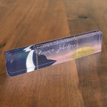 Beautiful Mountain River Moon Sunset Design Desk Name Plate by NdesignTrend at Zazzle