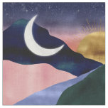 Beautiful Mountain River Moon Sunset Design Fabric
