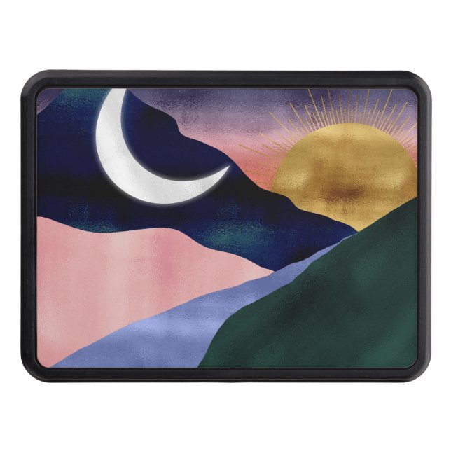Beautiful Mountain River Moon Sunset Design Hitch Cover (Front)
