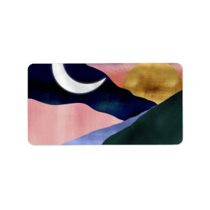 Beautiful Mountain River Moon Sunset Design Label