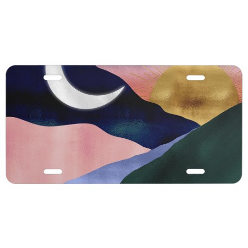 Beautiful Mountain River Moon Sunset Design License Plate