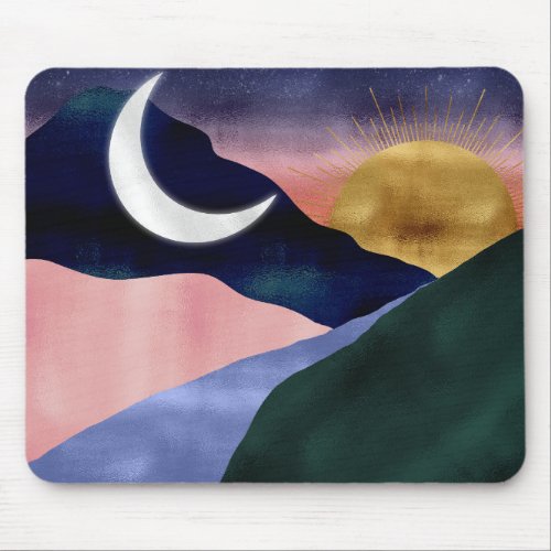 Beautiful Mountain River Moon Sunset Design Mouse Pad