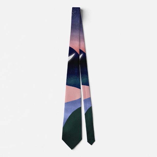 Beautiful Mountain River Moon Sunset Design Neck Tie (Front)