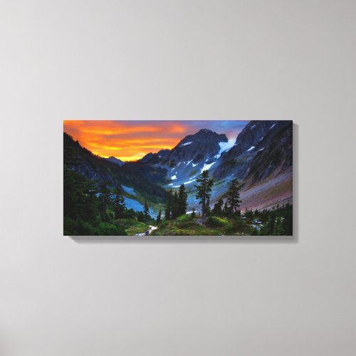 Beautiful Mountain Scene Sunset Snow Cap Peaks Canvas Print