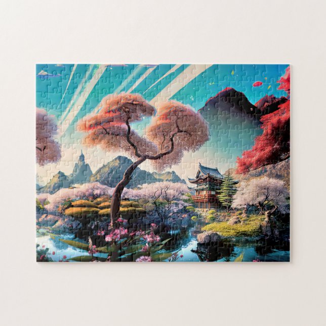 Beautiful mountain scenery trees art jigsaw puzzle (Horizontal)