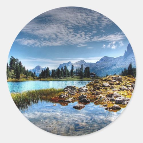 Beautiful Mountains Meadows Lake Scene Stickers