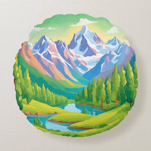 Beautiful Mountains Round Pillow (Front)
