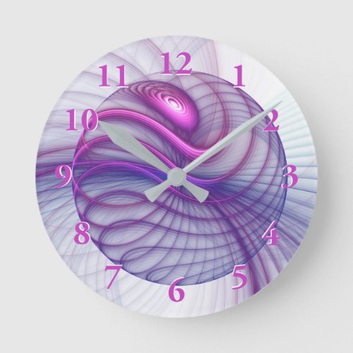 Beautiful Movements Abstract Fractal Art Pink Round Clock