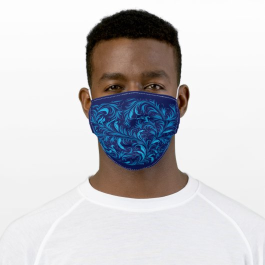 Beautiful Multi Blue Leaf Adult Cloth Face Mask (Worn)