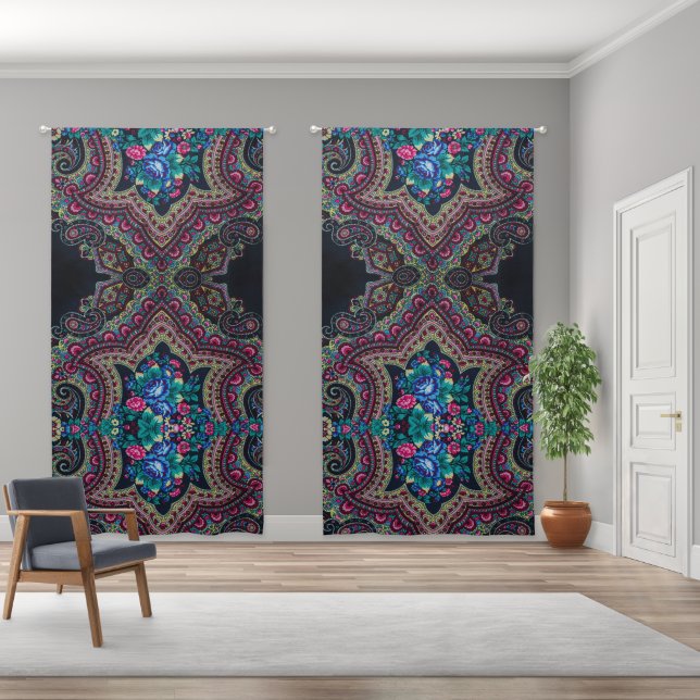 Beautiful Multi-color Floral Paisley Pattern  Blackout Curtains (Wide)