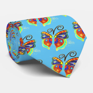 Beautiful multi-colored butterflies black neck tie