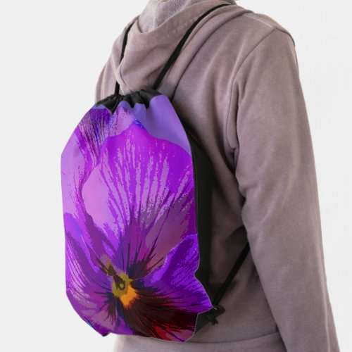 BEAUTIFUL MULTI_COLORED FLOWER ON BLUE BACKGROUND DRAWSTRING BAG