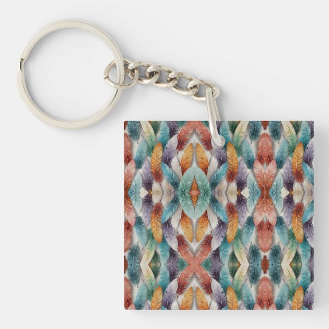 Beautiful multi colored ice crystal feathers  keychain (Front)