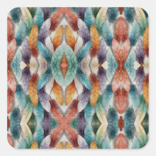 Beautiful multi colored ice crystal feathers square sticker