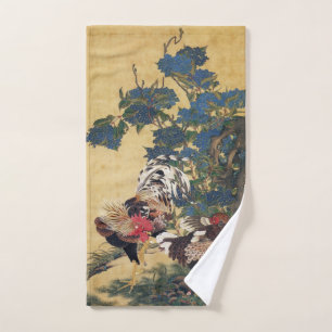 Beautiful Multi-colored Rooster and Hen Bath Towel Set