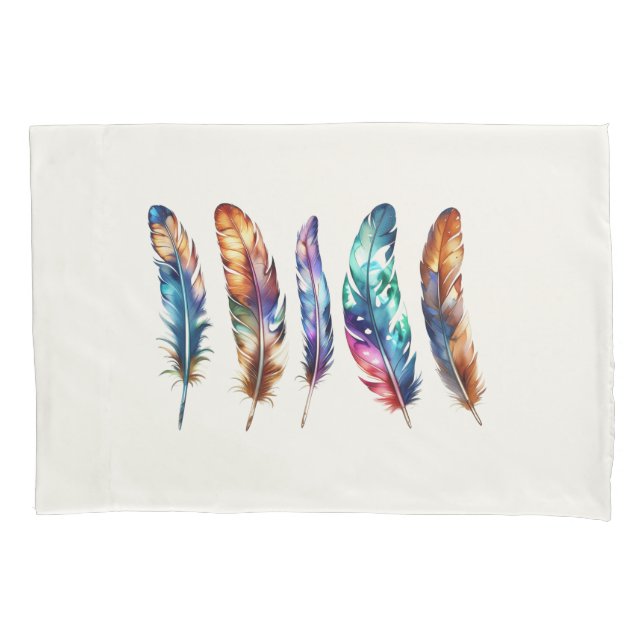 Beautiful Multicolor Boho Feathers - Blue Graphic Pillow Case (Front)
