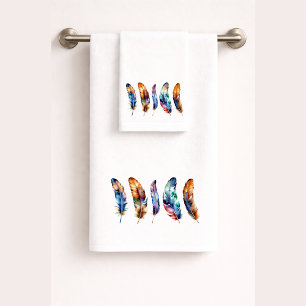 Beautiful Multicolor Boho Feathers - Graphic Art Bath Towel Set