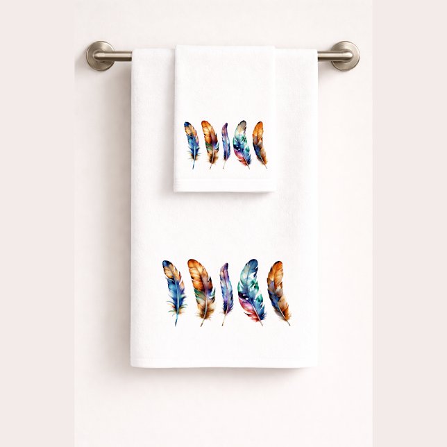Beautiful Multicolor Boho Feathers - Graphic Art Bath Towel Set (Creator Uploaded)