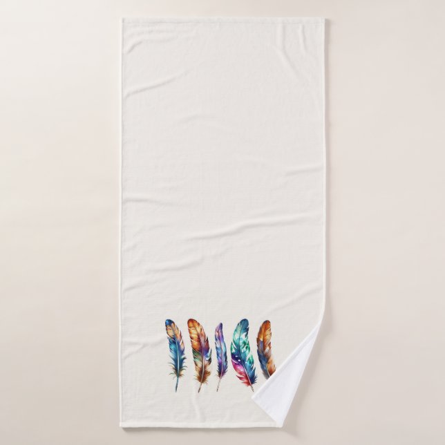Beautiful Multicolor Boho Feathers - Graphic Art Bath Towel Set (Bath Towel)