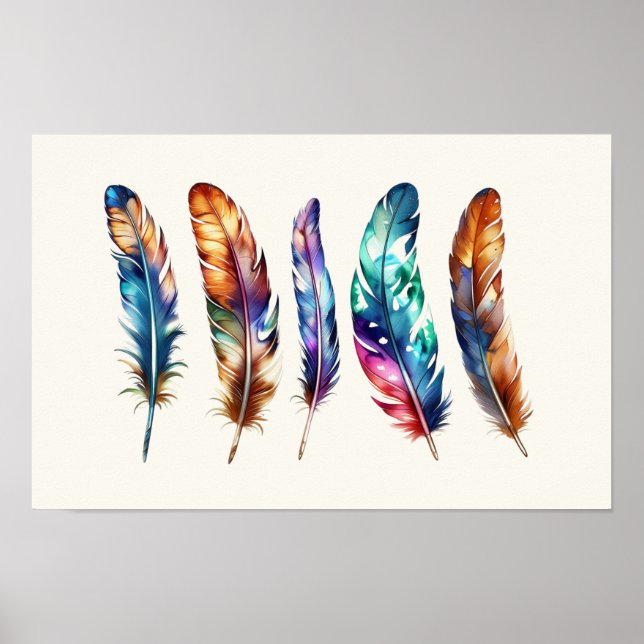 Beautiful Multicolor Boho Feathers - Graphic Art Poster (Front)